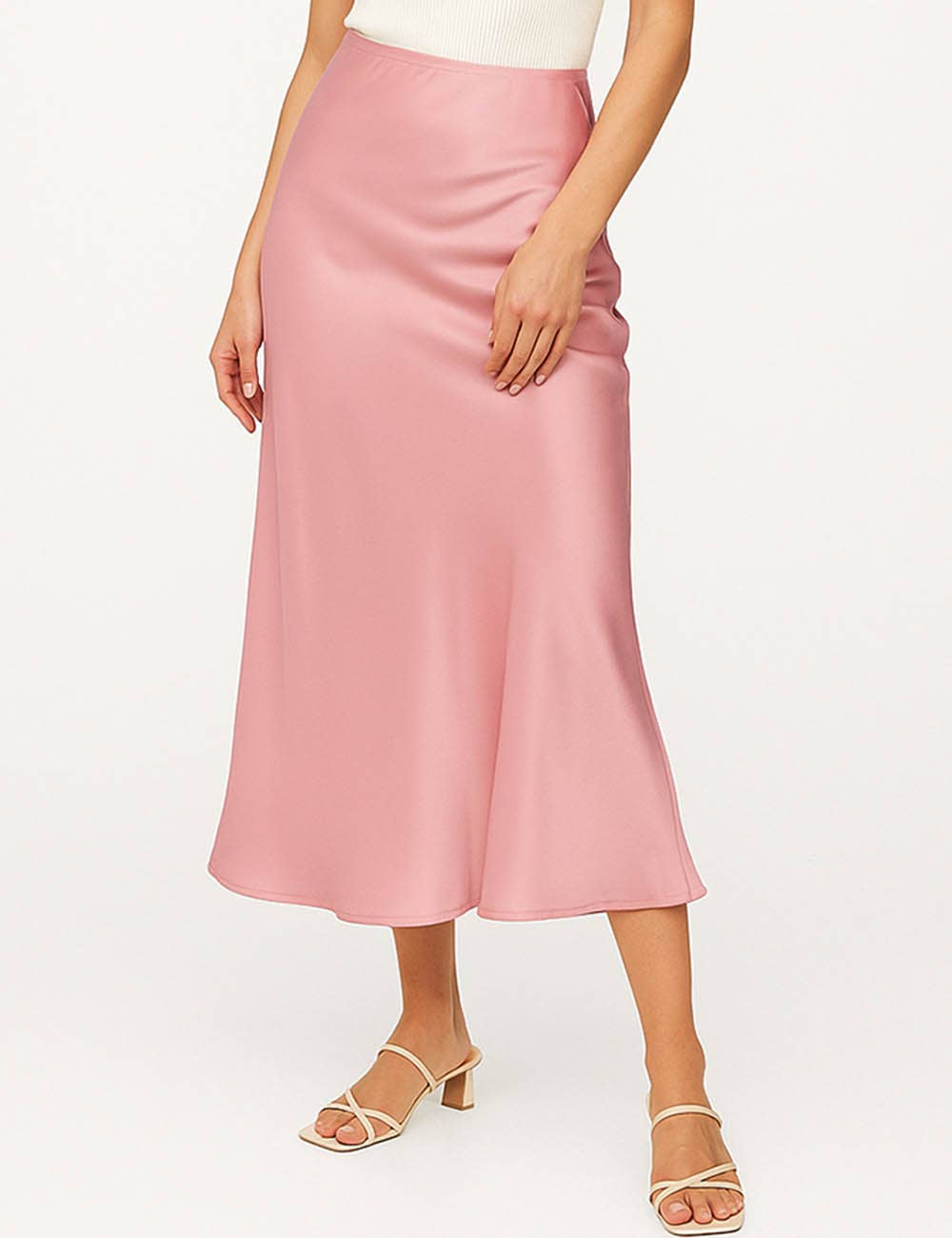 Damen Satin-Midirock in Uni-Farben