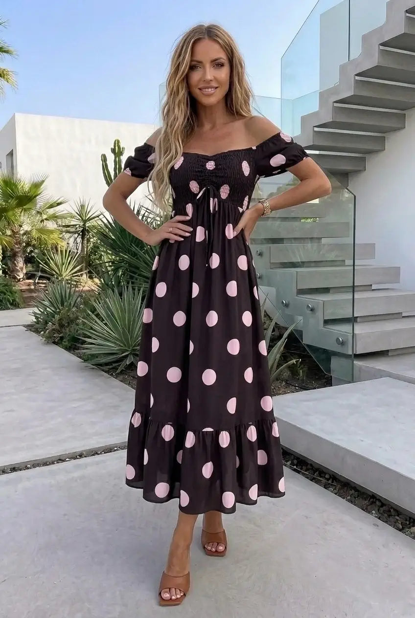 Langes gepunktetes Kleid 100% Viskose - 2747
