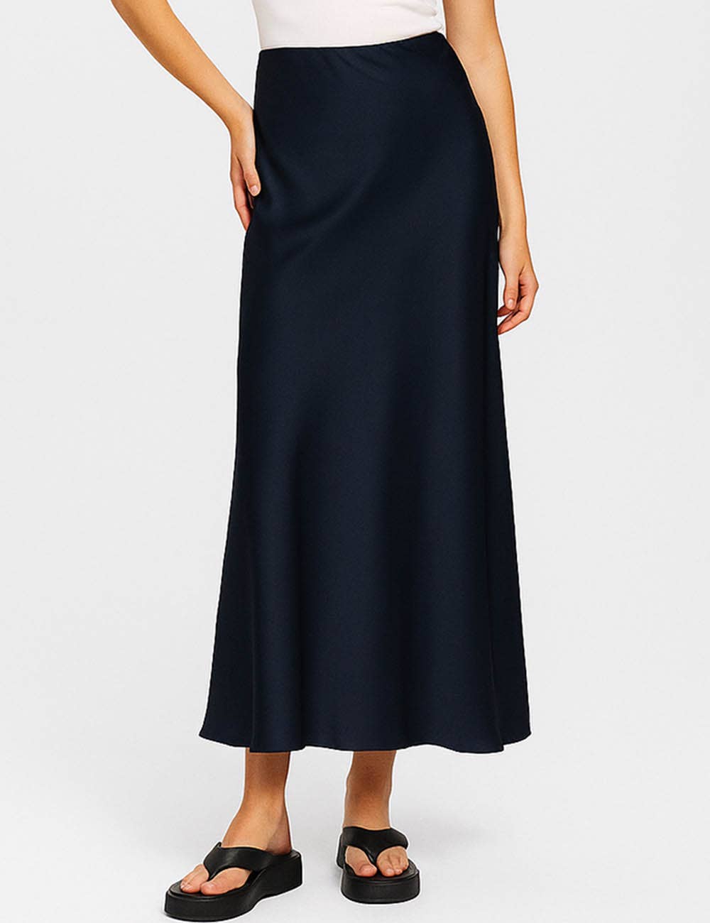 Damen Satin-Midirock in Uni-Farben