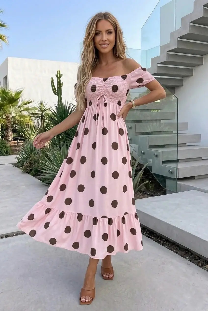 Langes gepunktetes Kleid 100% Viskose - 2747