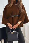 Dunkelbrauner Poncho-Umhang mit Gürtel für Damen