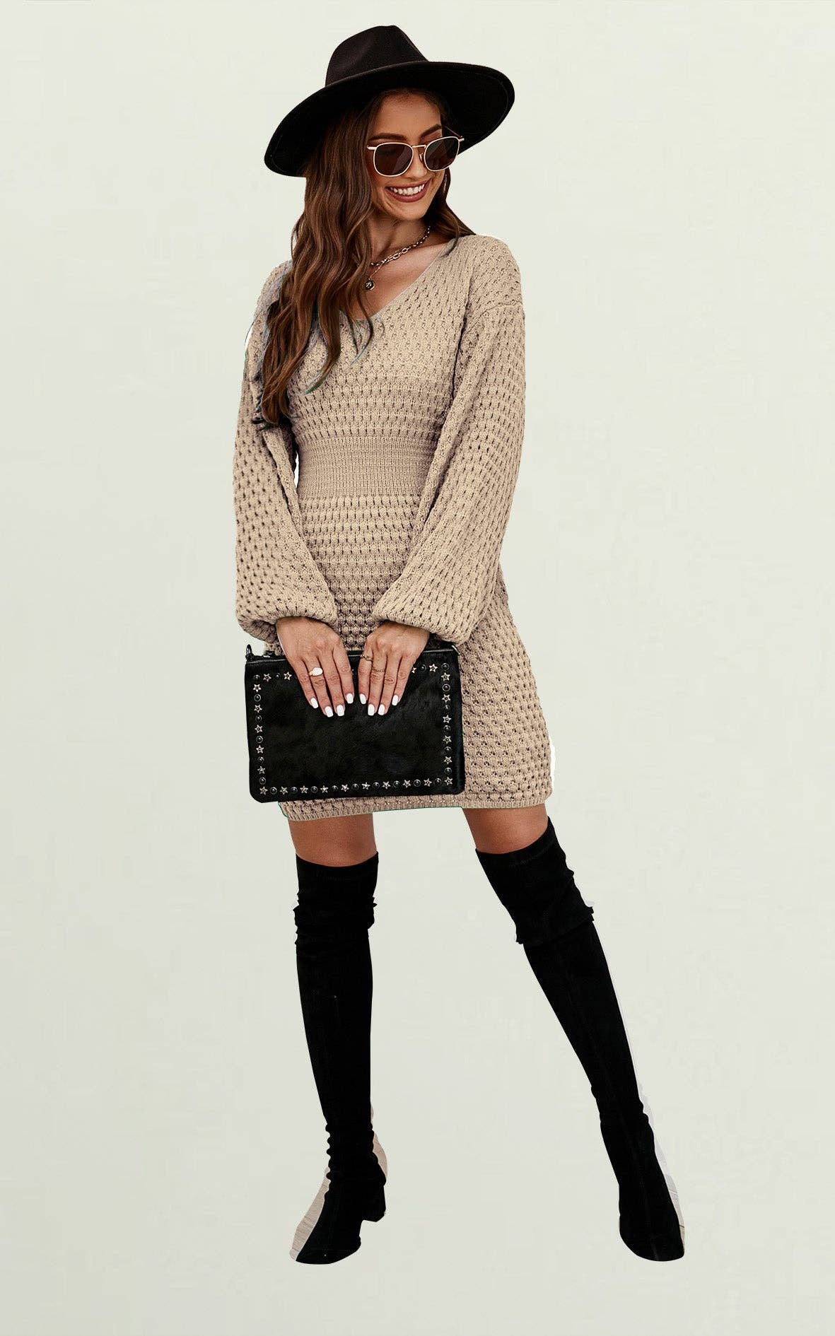 Strick-Minikleid in Beige