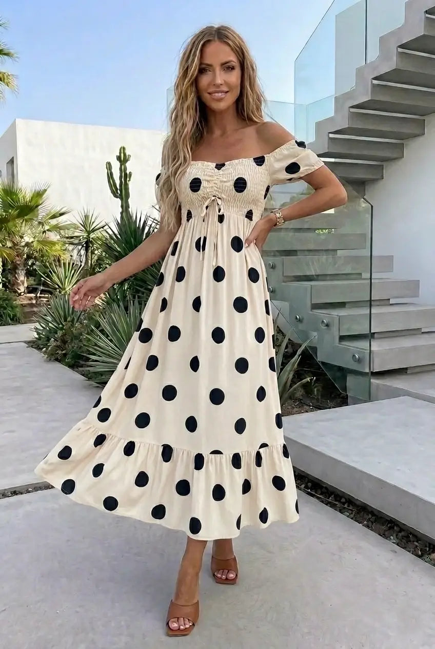 Langes gepunktetes Kleid 100% Viskose - 2747