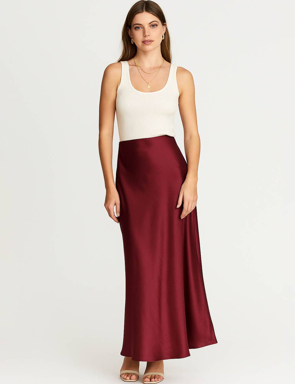 Damen Satin-Midirock in Uni-Farben