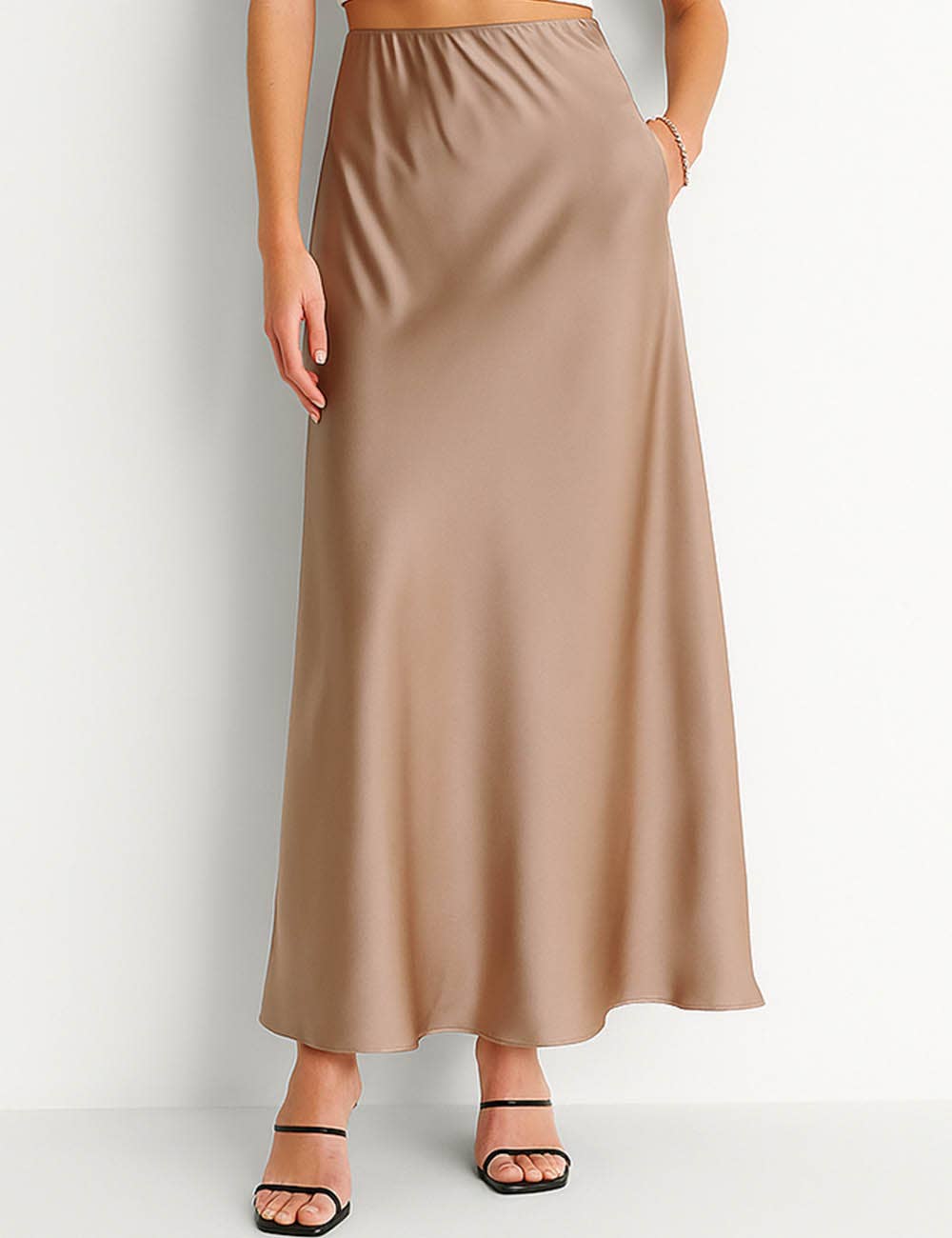 Damen Satin-Midirock in Uni-Farben