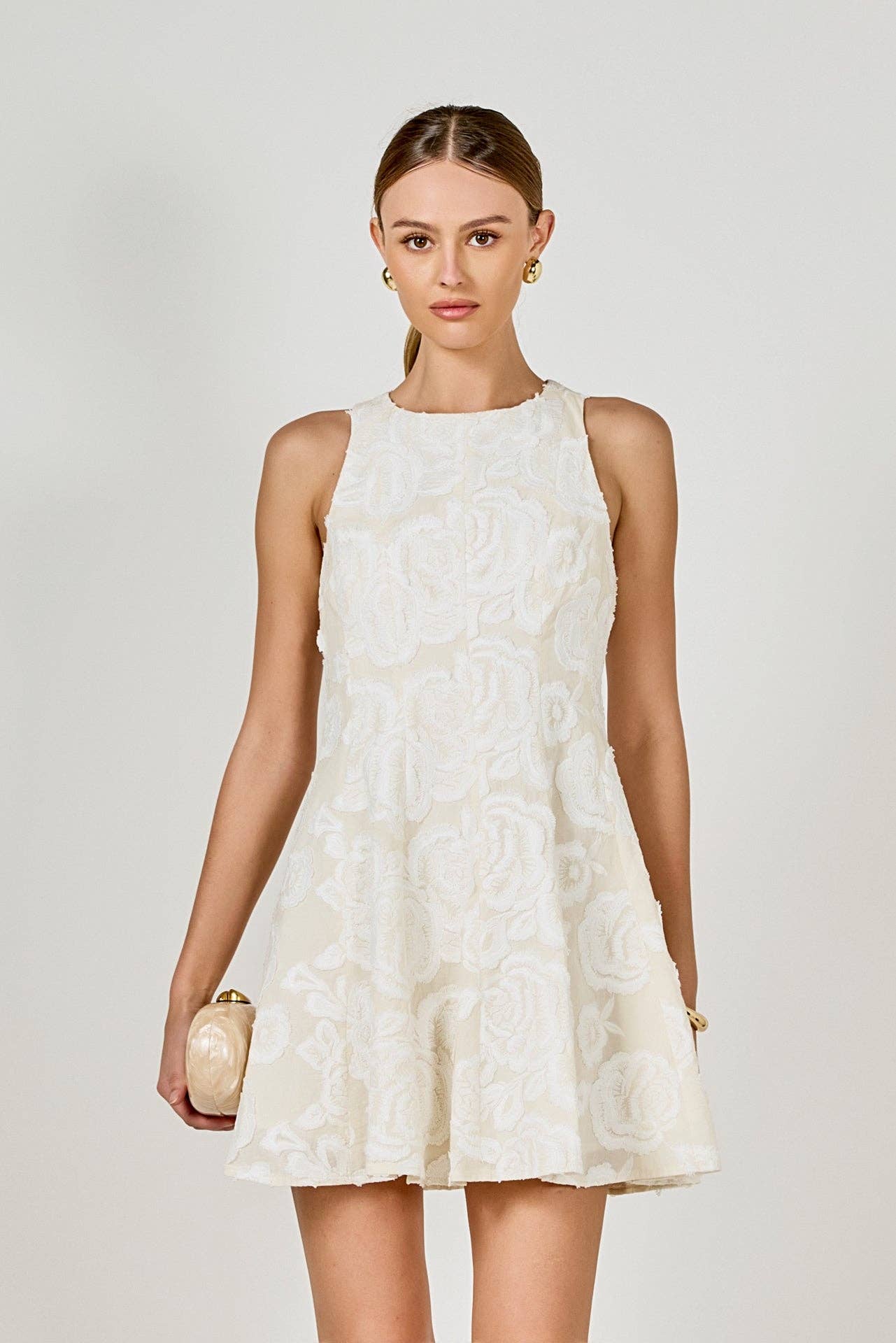 Besticktes Minikleid mit Blumenstickerei