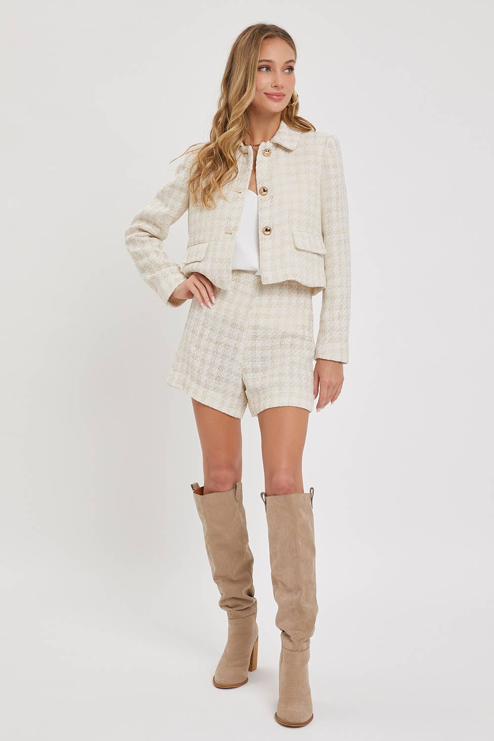 Tweed-Shorts mit hoher Taille