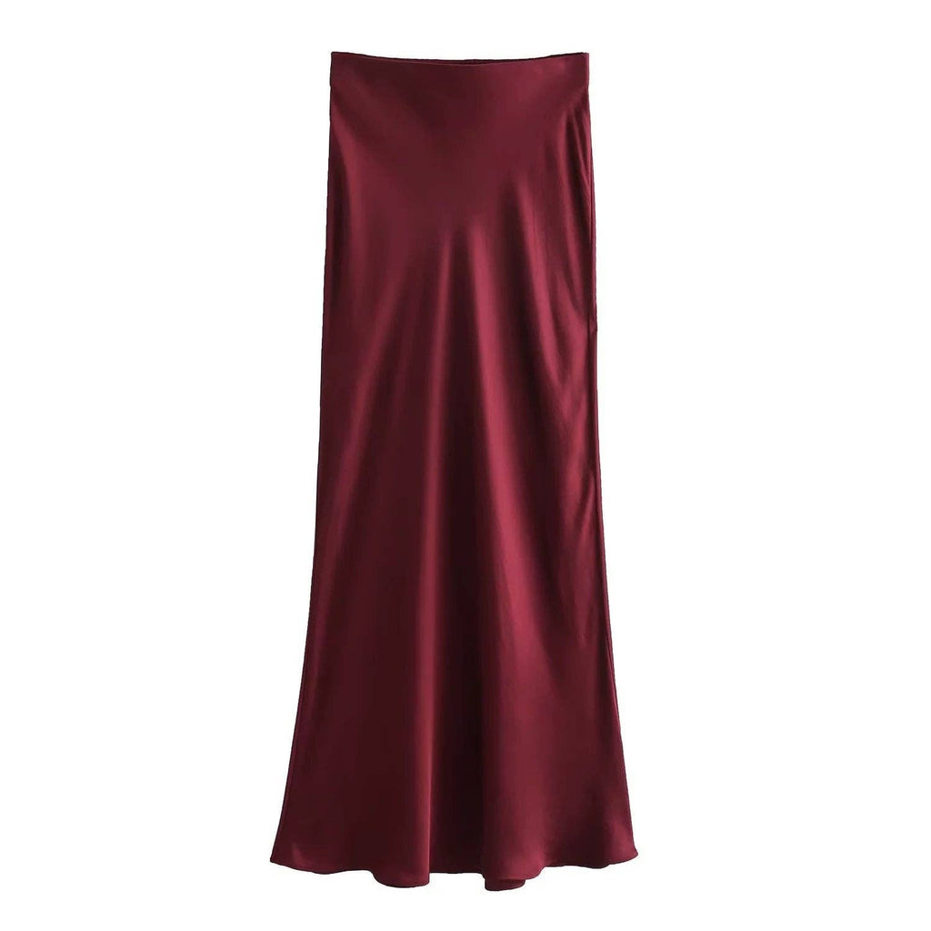 Damen Satin-Midirock in Uni-Farben