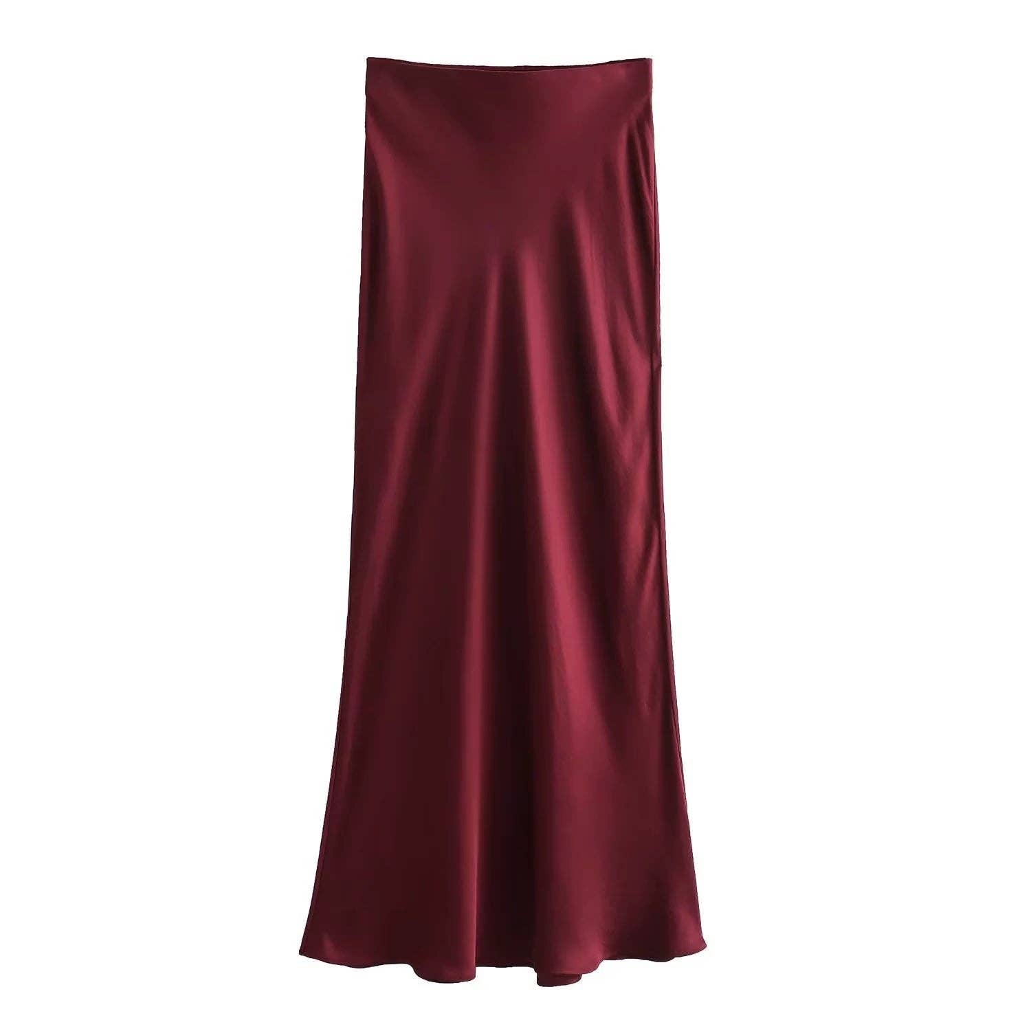 Damen Satin-Midirock in Uni-Farben