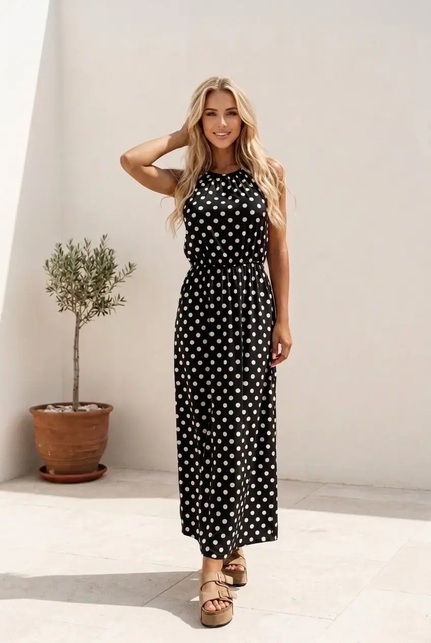 Langes Kleid mit Punkten - 100% Viskose - 2761