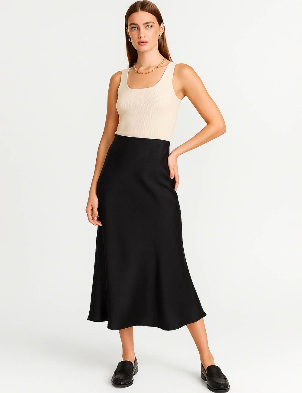 Damen Satin-Midirock in Uni-Farben
