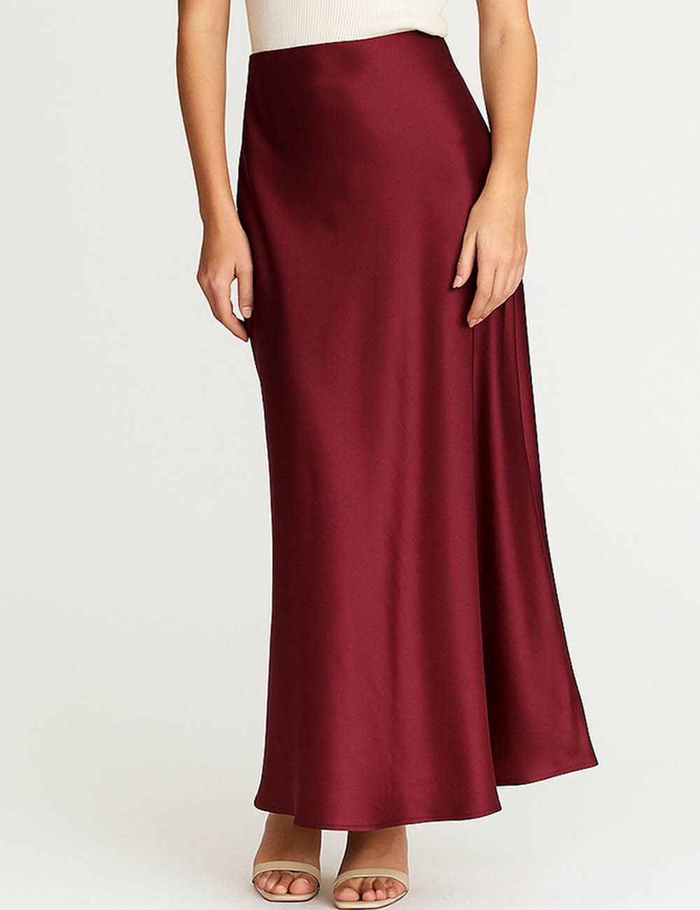 Damen Satin-Midirock in Uni-Farben