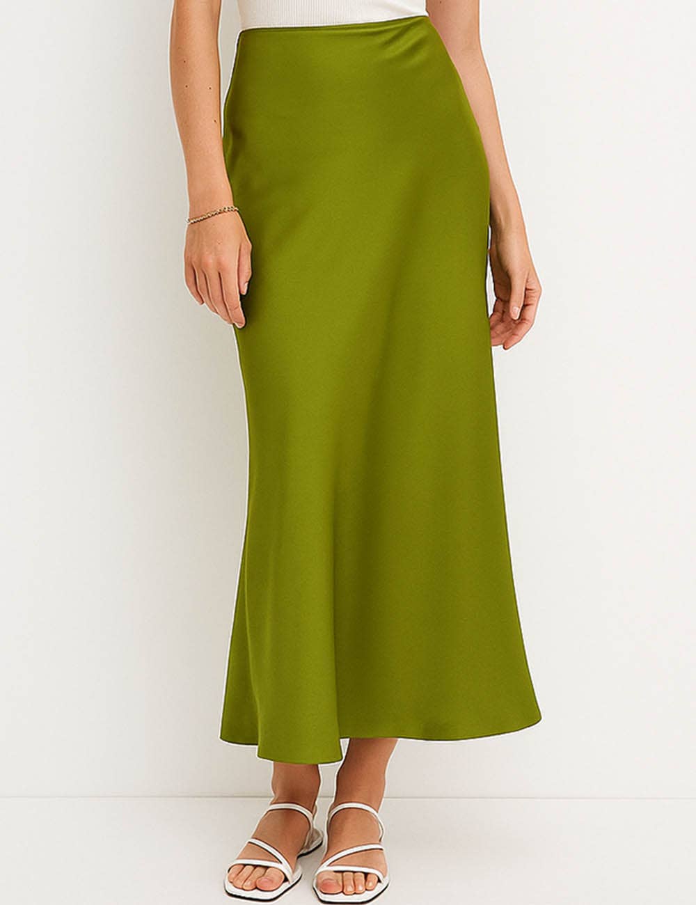 Damen Satin-Midirock in Uni-Farben