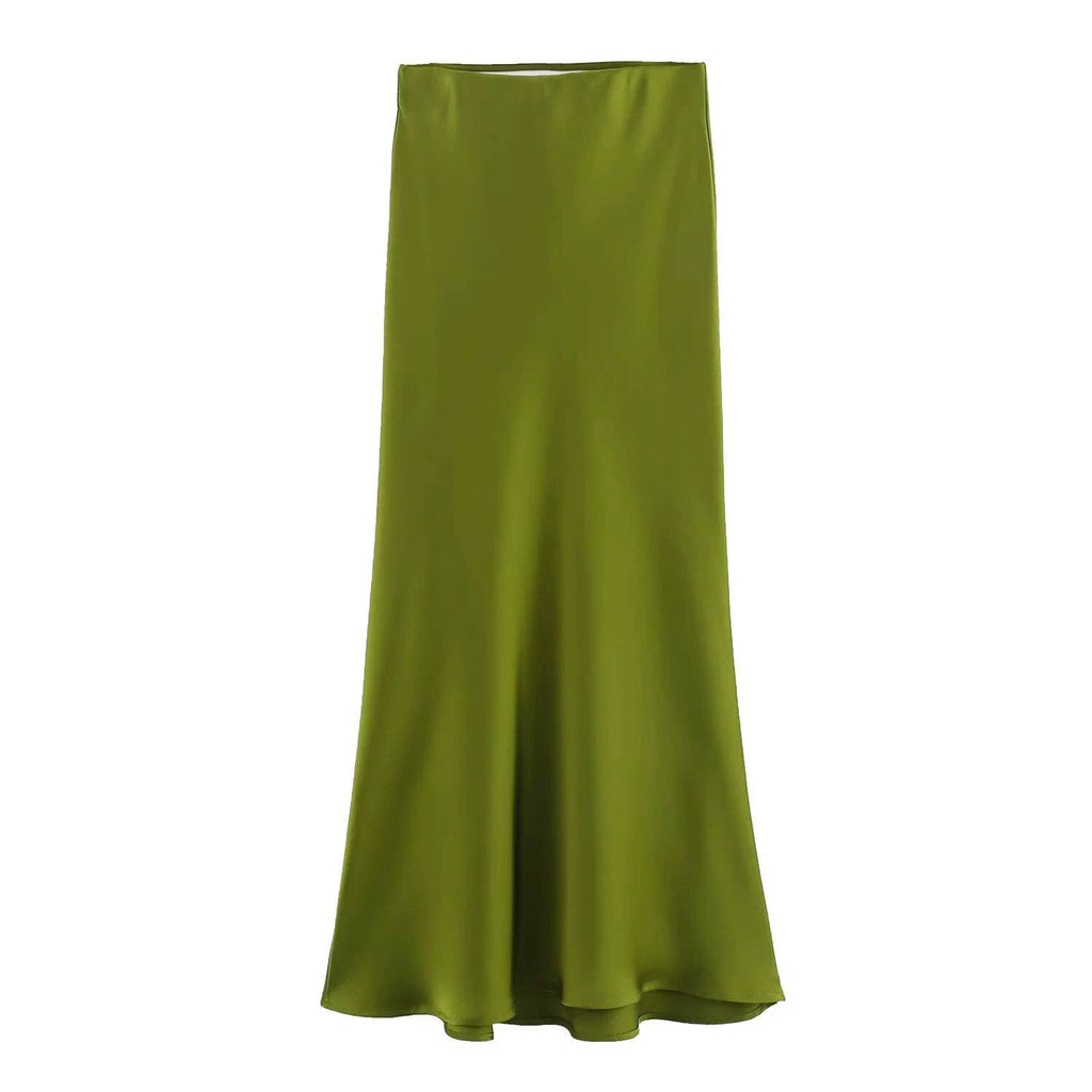 Damen Satin-Midirock in Uni-Farben