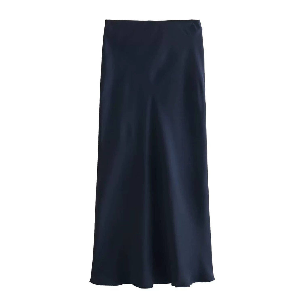Damen Satin-Midirock in Uni-Farben