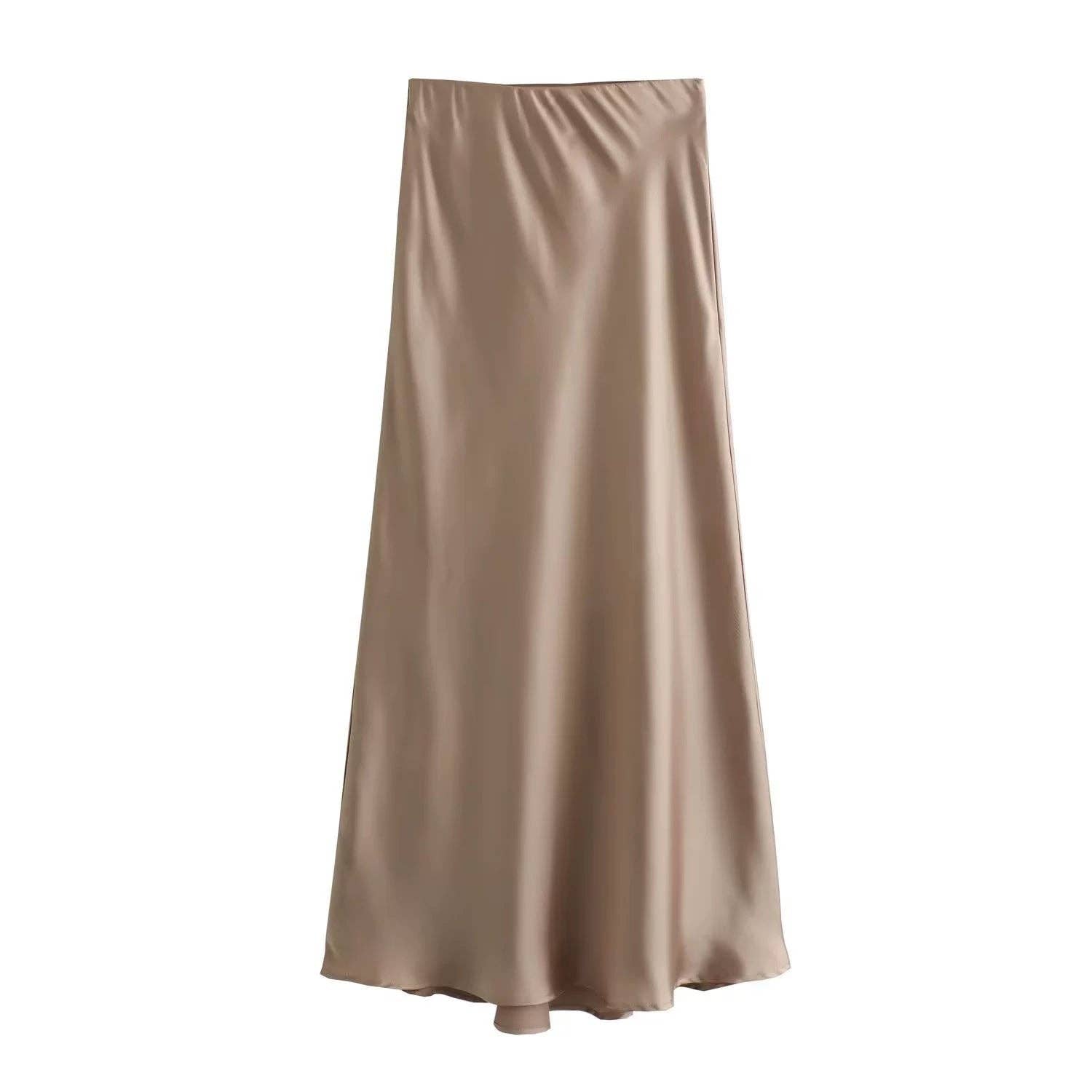 Damen Satin-Midirock in Uni-Farben