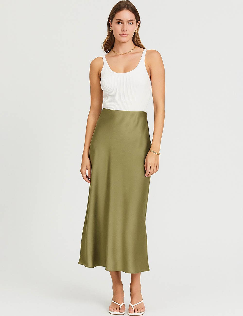 Damen Satin-Midirock in Uni-Farben