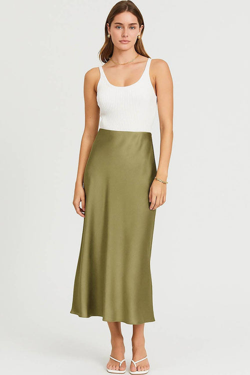 Damen Satin-Midirock in Uni-Farben