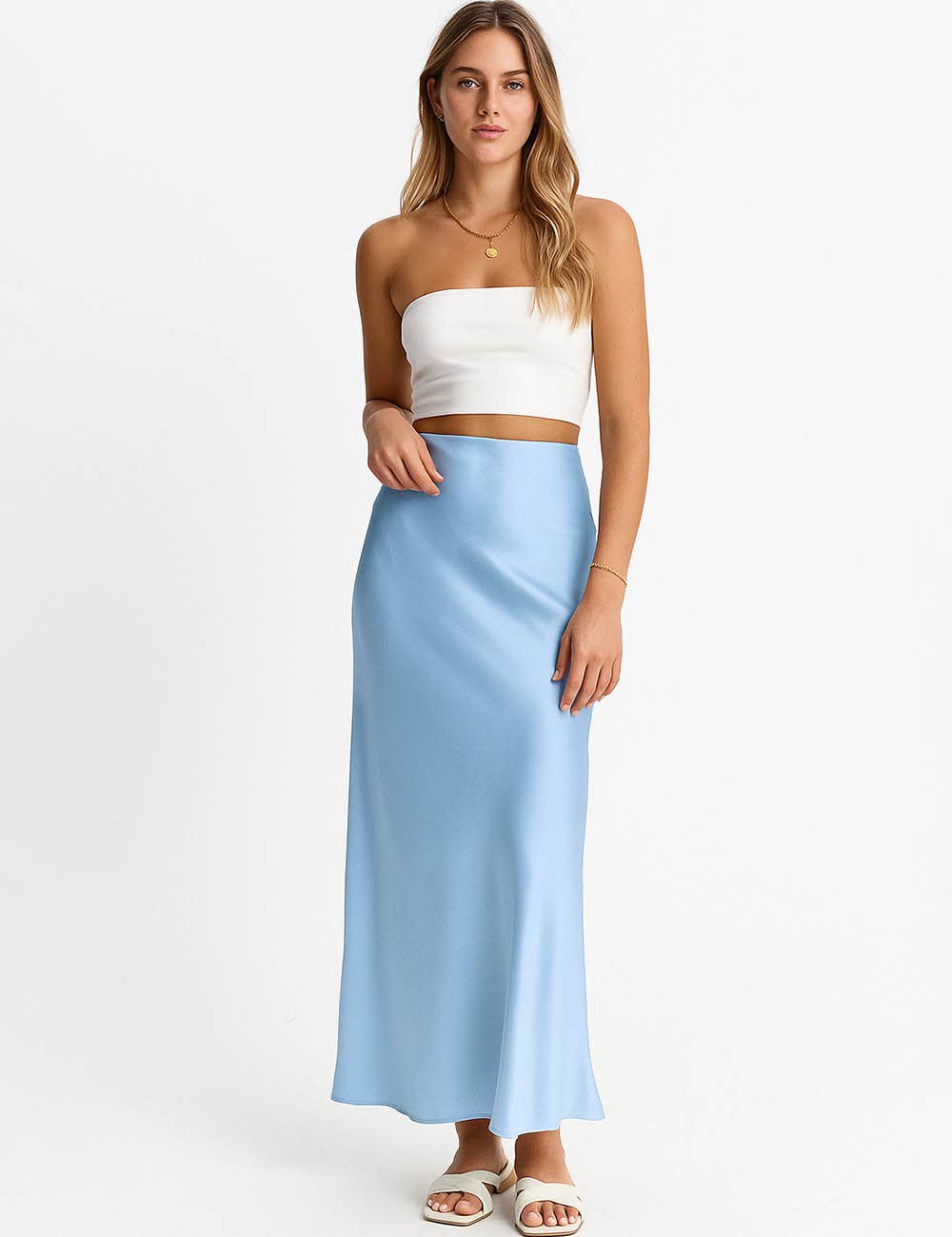 Damen Satin-Midirock in Uni-Farben