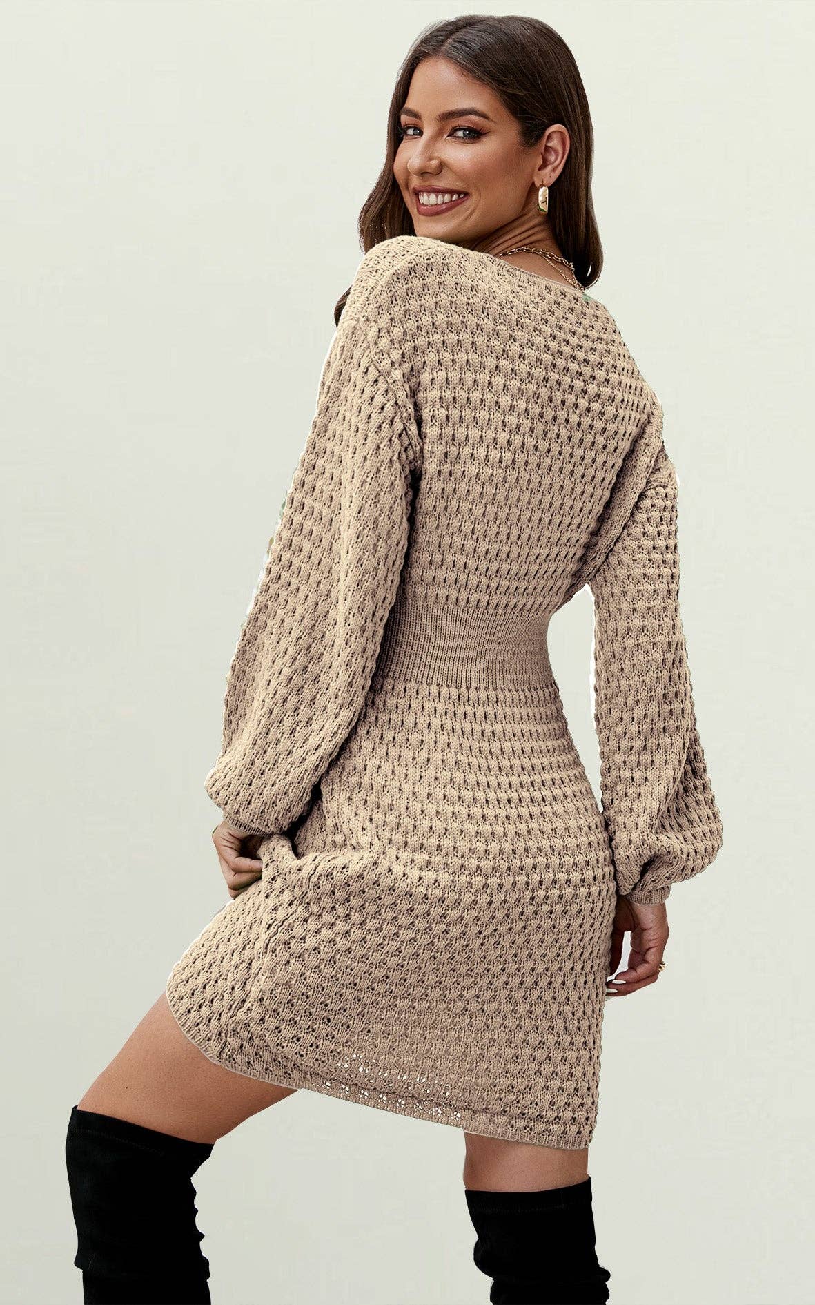 Strick-Minikleid in Beige