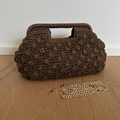 Handtasche aus natürlichem Raffiabast und echtem Leder, Made in Italy
