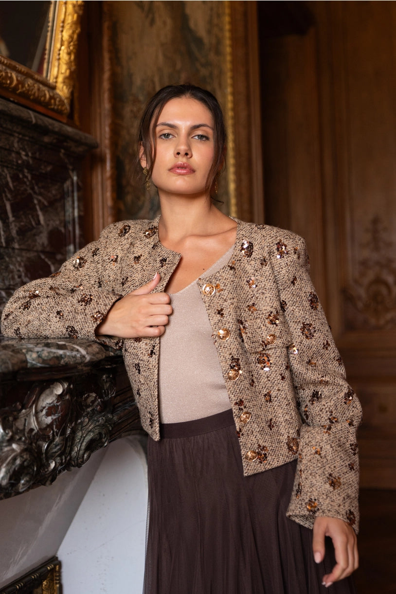 Kurze Jenny-Jacke aus Pailletten-Tweed