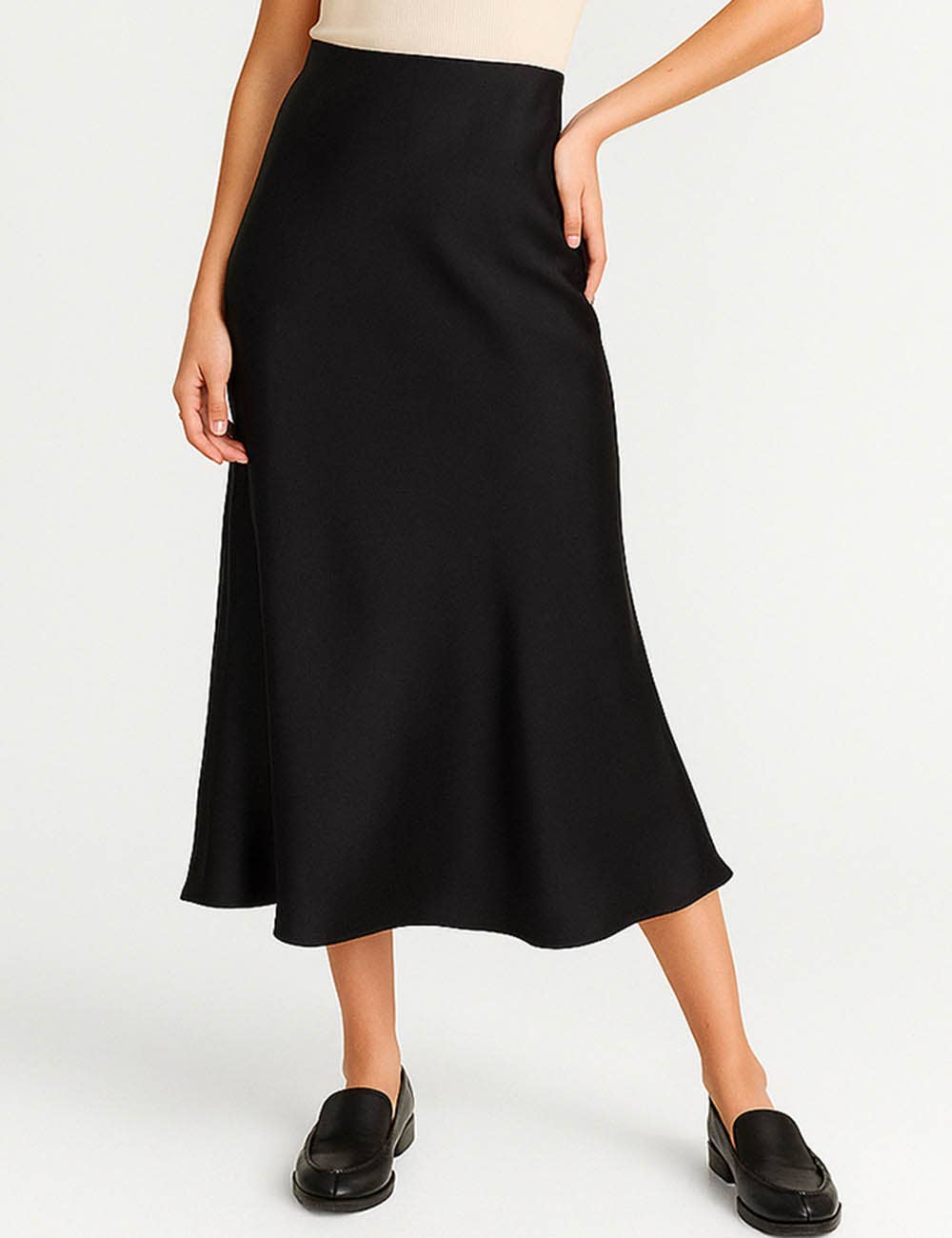 Damen Satin-Midirock in Uni-Farben