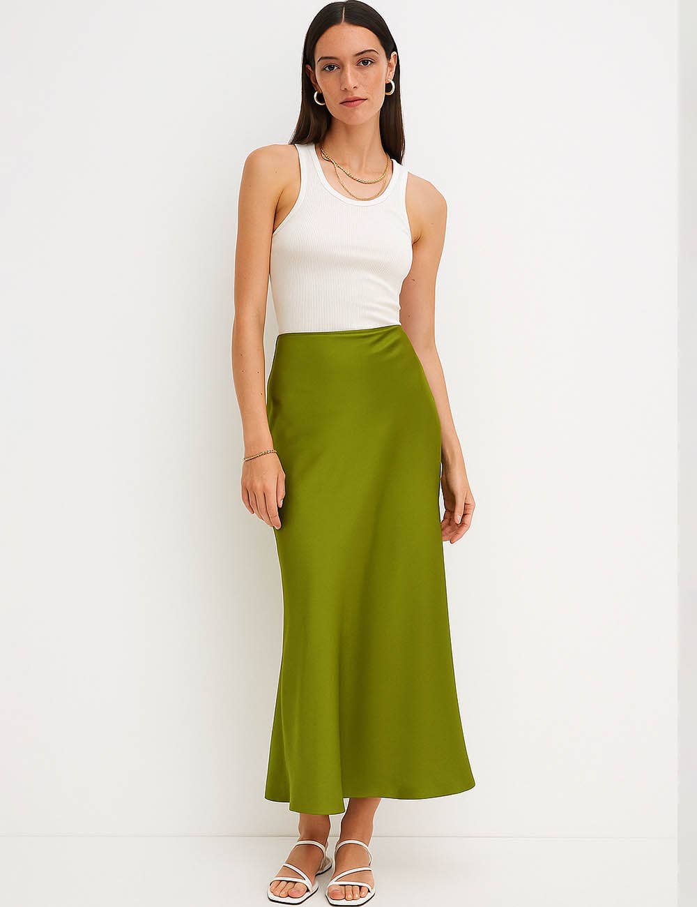 Damen Satin-Midirock in Uni-Farben