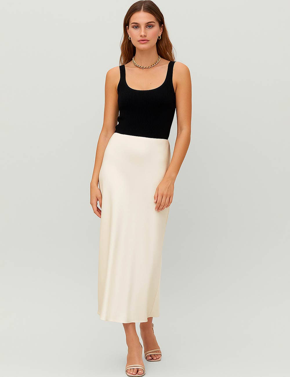 Damen Satin-Midirock in Uni-Farben