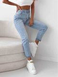Damen Mom Fit Stretch-Jeans mit hohem Bund
