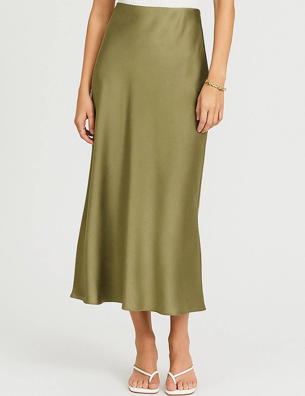 Damen Satin-Midirock in Uni-Farben