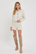 Kurze Tweedjacke/Blazer, elfenbein/gold