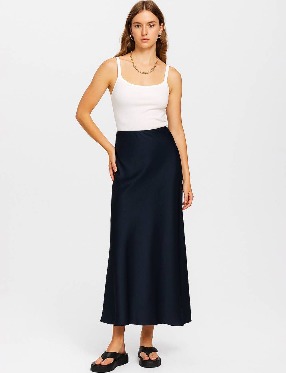 Damen Satin-Midirock in Uni-Farben