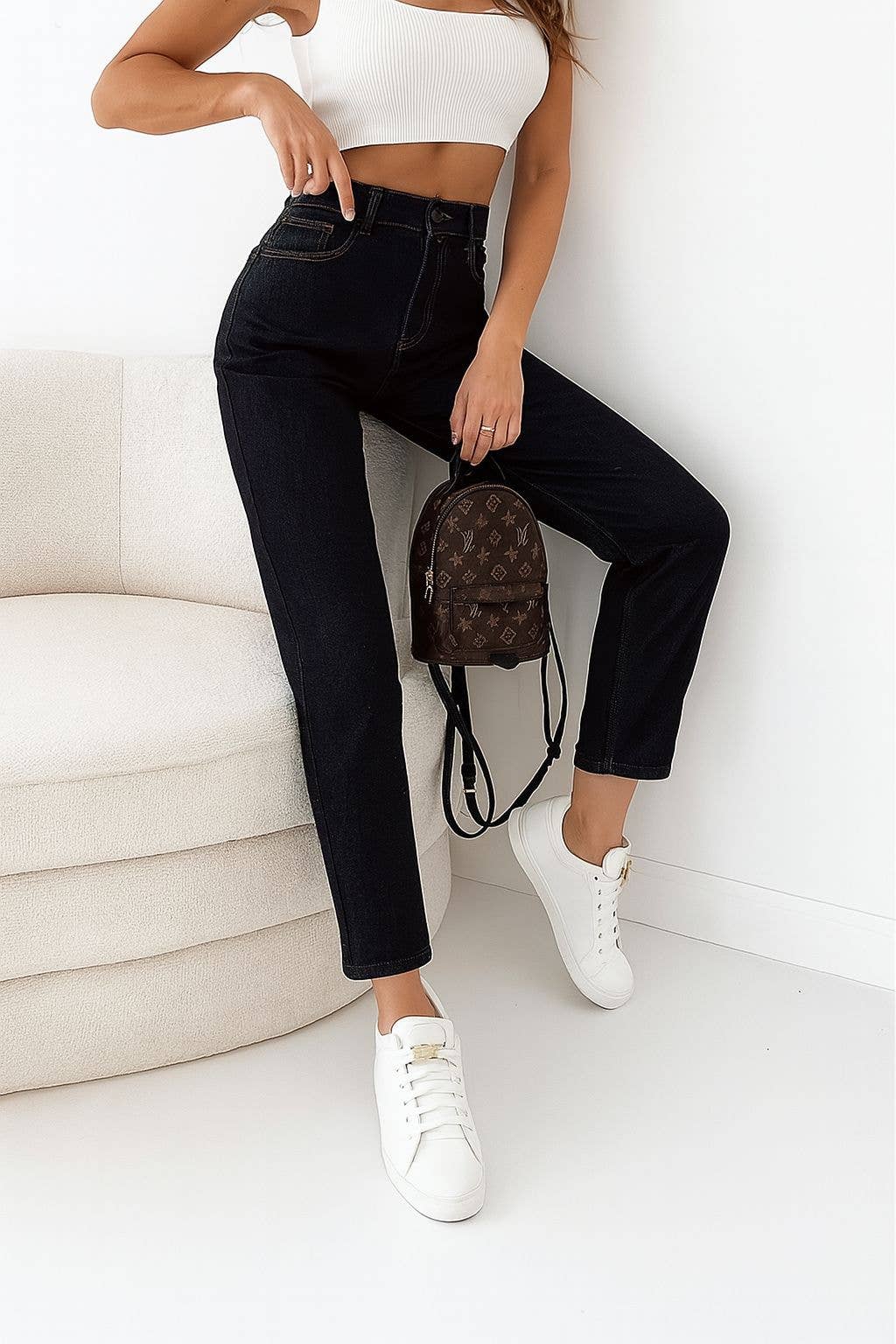Damen Mom Fit Stretch-Jeans mit hohem Bund