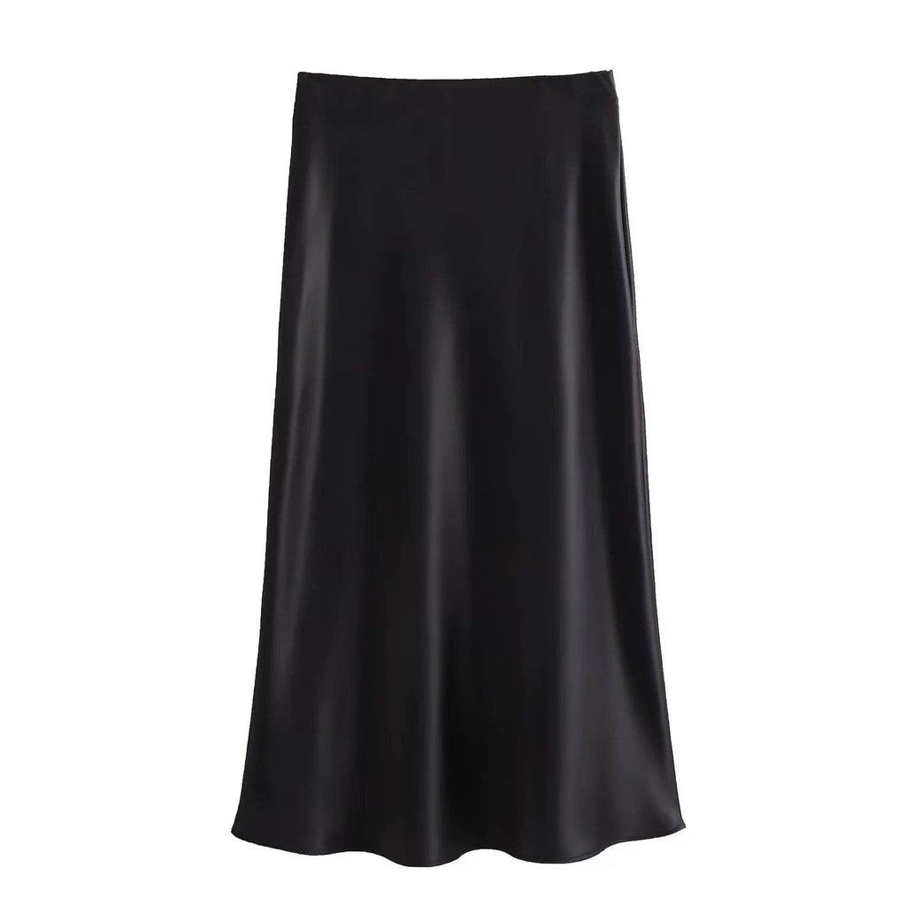 Damen Satin-Midirock in Uni-Farben