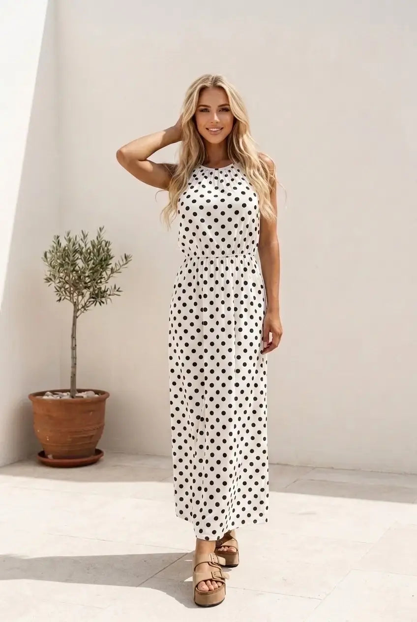 Langes Kleid mit Punkten - 100% Viskose - 2761