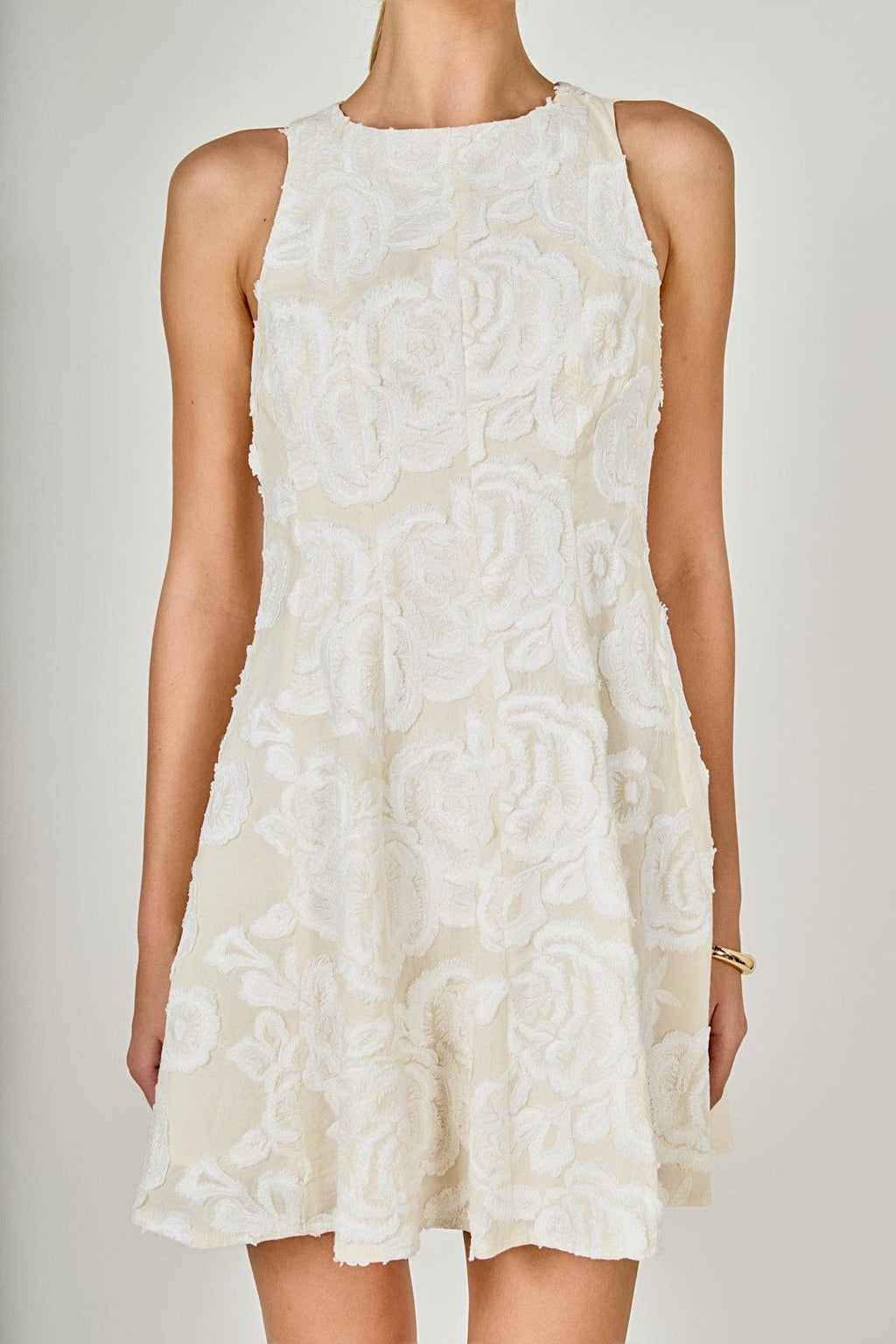 Besticktes Minikleid mit Blumenstickerei