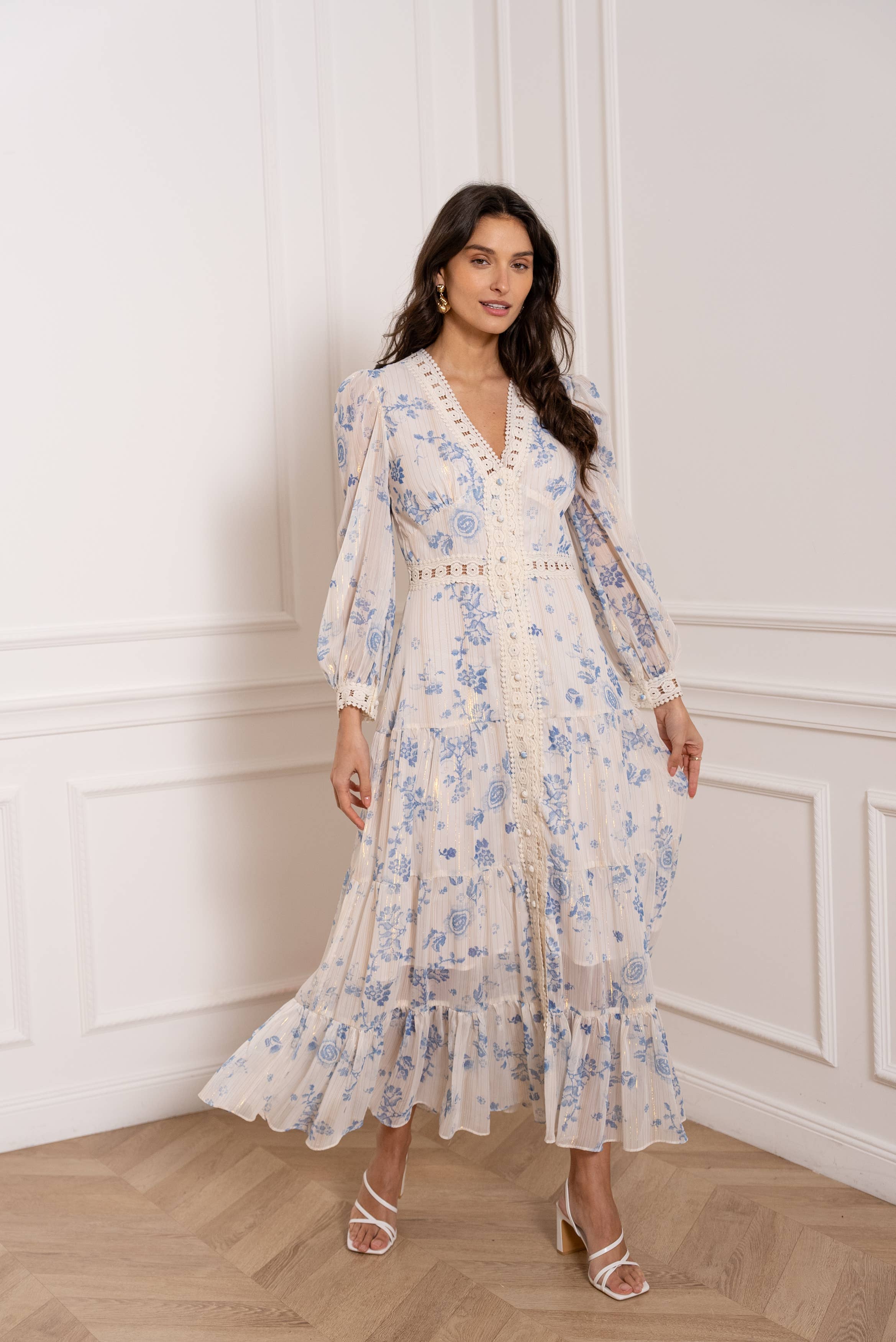 Langes Kleid Avril mit Blumenmuster