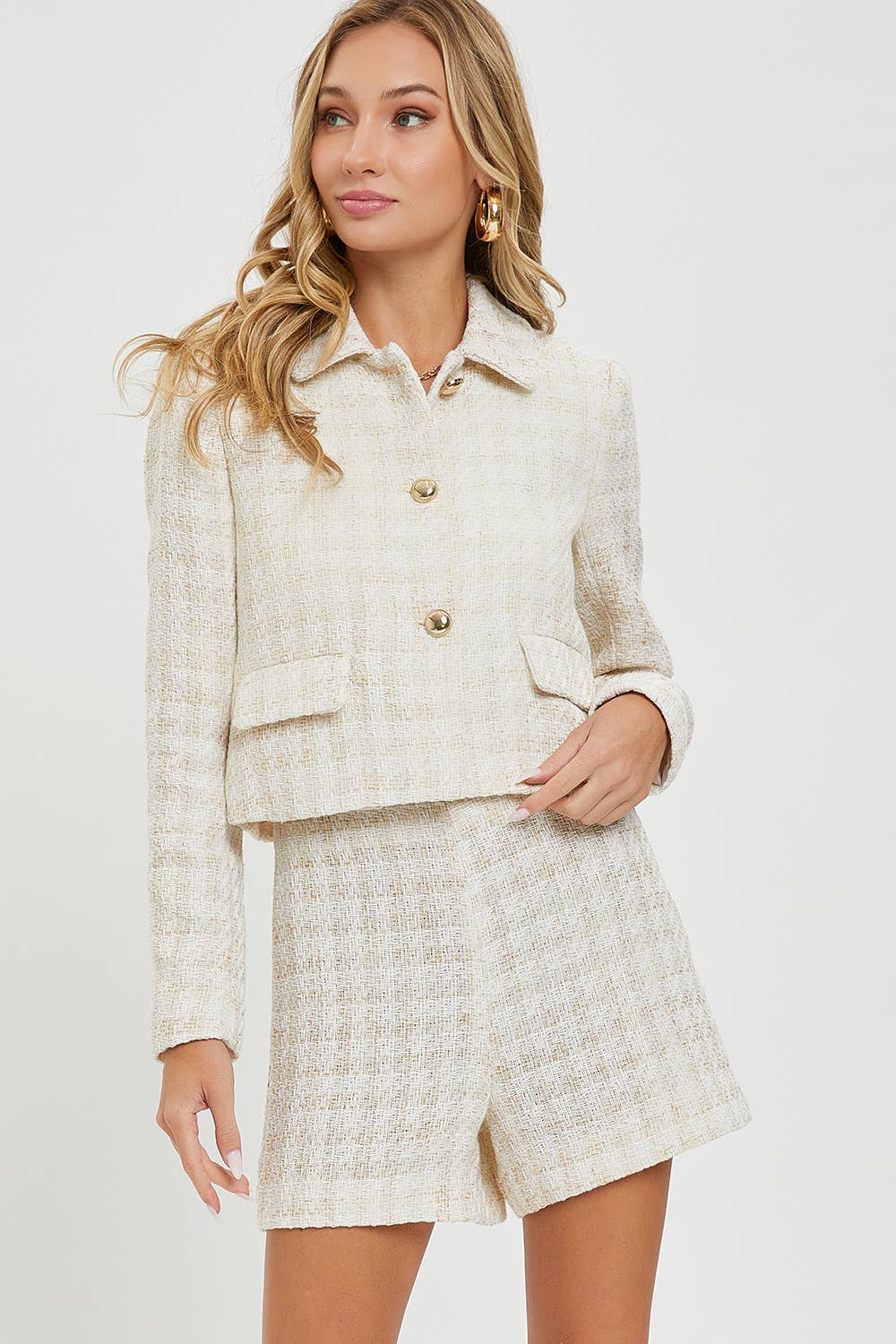 Tweed-Shorts mit hoher Taille