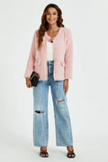 Bouclé-Jacke mit Fransen aus Baumwollmischung in Pink