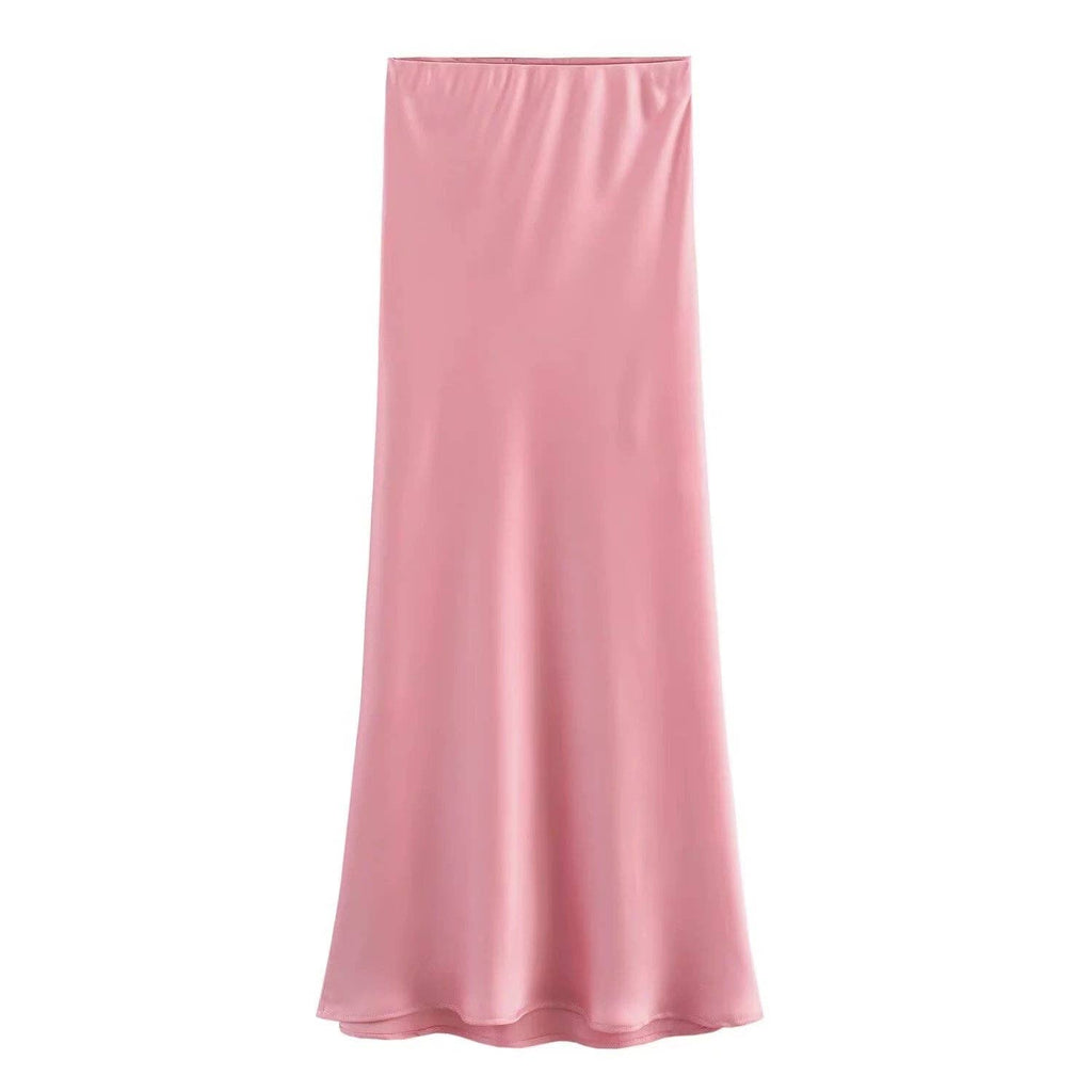 Damen Satin-Midirock in Uni-Farben
