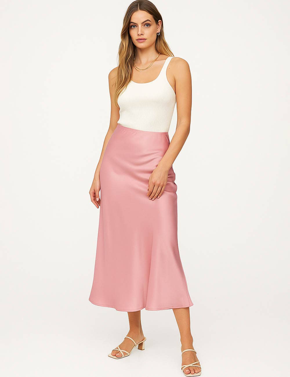 Damen Satin-Midirock in Uni-Farben