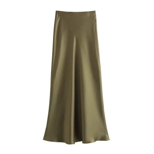 Damen Satin-Midirock in Uni-Farben
